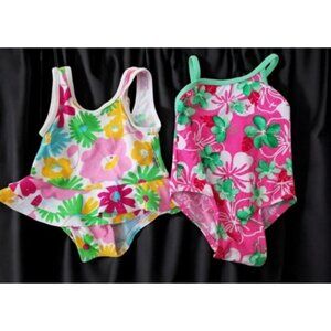 * OSH KOSH Lot of Tropical Floral Print Bathing Suits Girls 12 months SAND N SUN